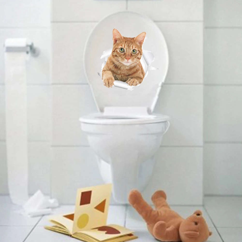Risanke mačka zdrobljen Luknjo wc Nalepke Za kopalnico, pralni soba Dekor Nalepke Samolepilni decortion wc dekor