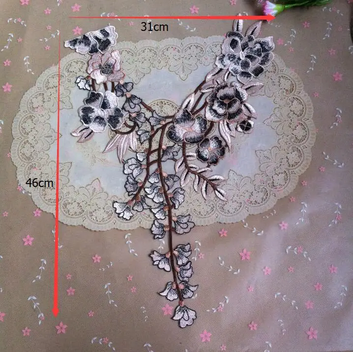 1 PC 31*46 cm Vezene Peony Cvetlični Čipke Izrez Vratu Dolge Čipke Trim Ovratnik Obleke Šivanje Aplicirano