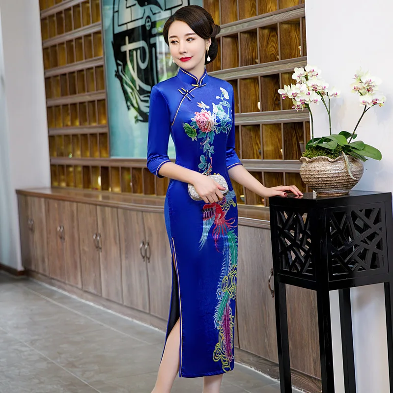 Vintage Kitajske Tradicionalne Ženske Velur Cvet Qipao Mandarin Ovratnik Cheongsam Novost Kitajski Formalno Obleko Plus Velikost 4XL 5XL