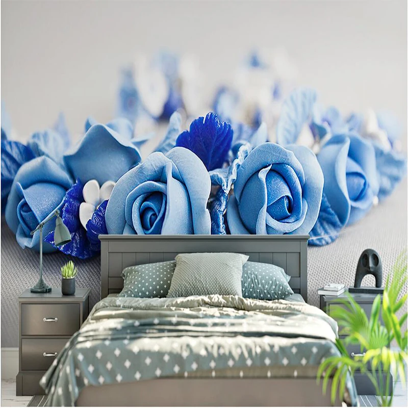 3D Ozadje Doma Dekor Ozadja HD Blue Rose cvetje lepo minimalističen sodoben Nordijski TV, Kavč ozadju Spalnica ozadje