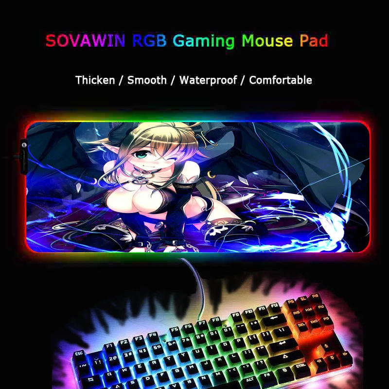MRG Anime Dekle Seksi Velike Prsi Gaming RGB LED Žareče Pisane Velik Igralec Razsvetljavo Mousepad Desk Miši Mat za Prenosni RAČUNALNIK
