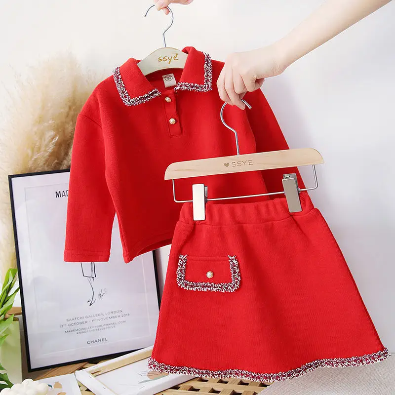 Moda Baby Toddler Otrok Dekliška Oblačila, ki Srčkan rdeče majice, Vrhovi + Krila pomlad Jesen Obleke Fant Dekleta Kostume 2-7 let