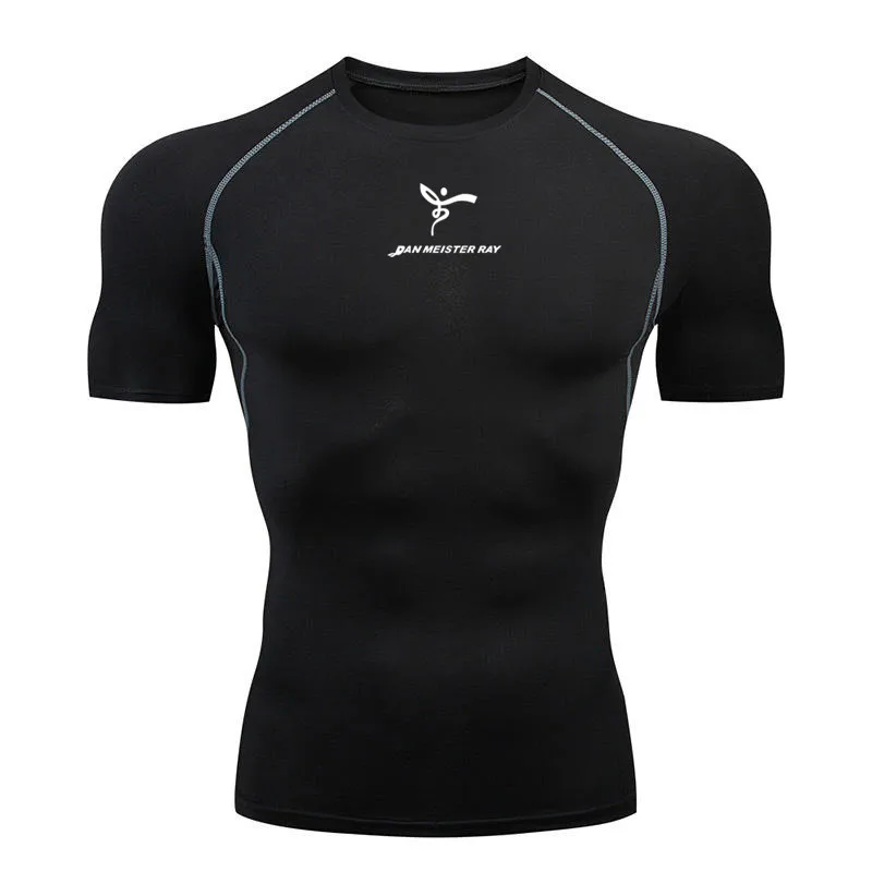 Črna majica s kratkimi rokavi moška majica T-shirt kratek rokav stiskanje srajce telovadnice T shirt Fitnes sport tesen majica za šport