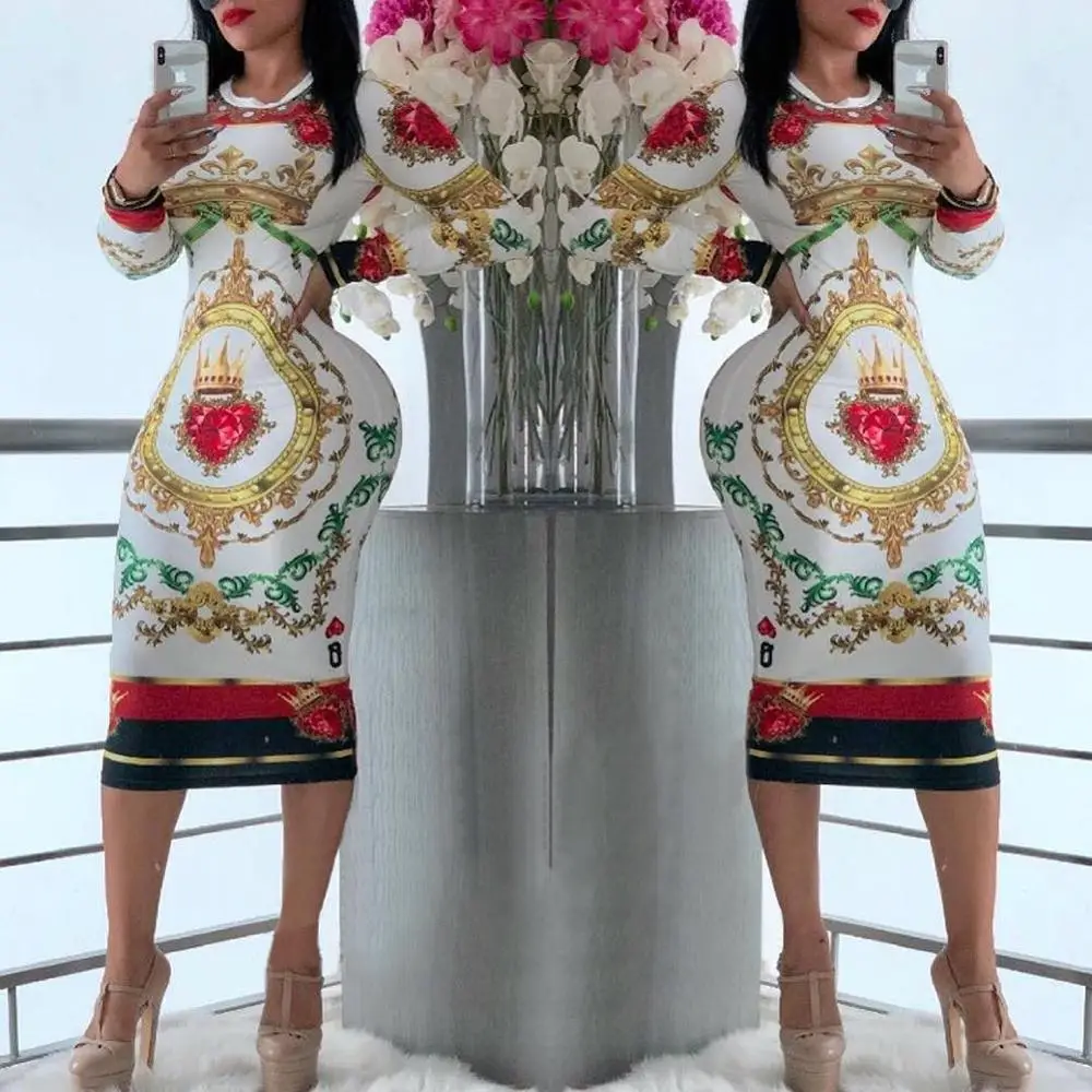 FORUDESIGNS Polinezijski Cvetov hibiskusa Vzorec Seksi Bodycon Fitnes Stretchy Obleke, Ženske Seksi Dolgo Oplaščeni Slim Obleke Mujer