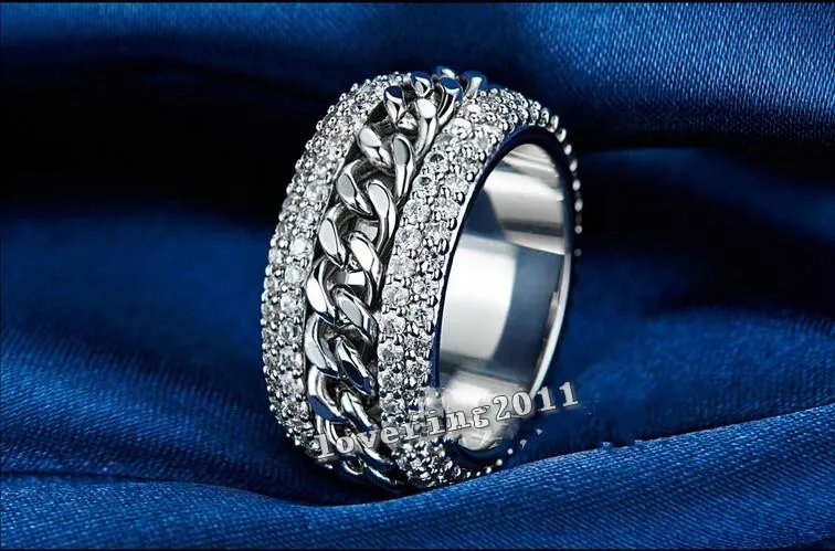 Choucong Obračanje Verige Ženske Moški Nakit 5A Cirkon Cz 925 Sterling srebro Posla Poročni prstan Prstan Širine 9 mm