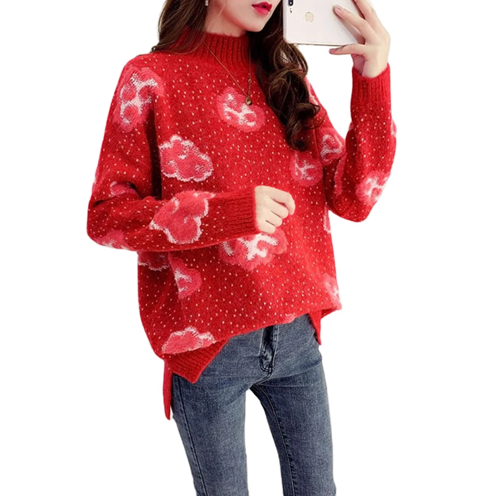 Fanco 2020 Jeseni in Pozimi Svoboden korejski Novi Oblaki Pulover Božič Pulover Ženske Priložnostne O-Neck Knitted Kerst Dolg Rokav