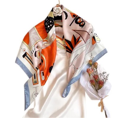 90*90 cm Novega Keper Vezavi Svile Natisnjeni Velikih Kvadratnih Šal Ženske Mode v korejskem Slogu Neckerchief Svileni Šal Šal ženske