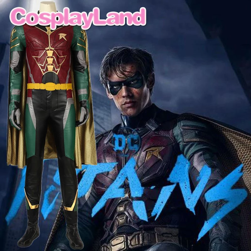Titans Dick Grayson Robin Cosplay Kostum Halloween Moških Cosplay DC Nightwing Obleko Superheroj Fancy Kostume z Masko