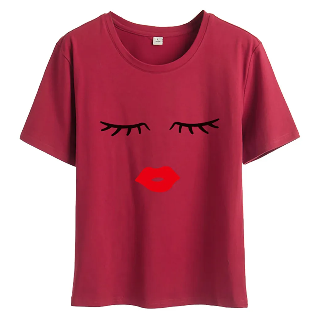 Ženske t-shirt 2020 Priložnostne Kratek Rokav Lepe Oči Trepalnico Natisnjeni O-Vratu T-Shirt uspešnosti vrhovi Mehko Bombažno ulica osnovne