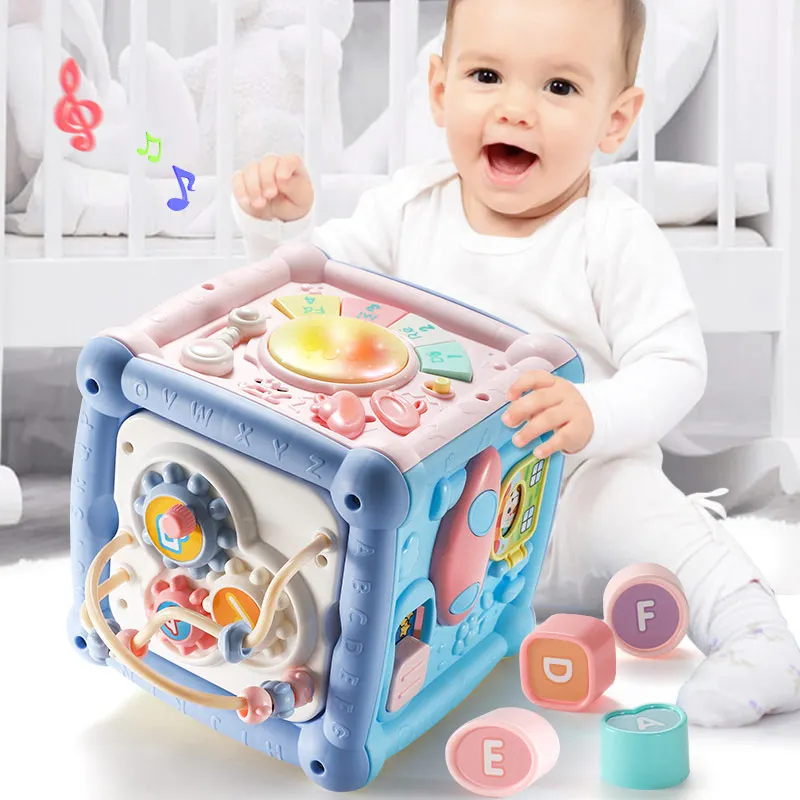 Multifunkcijski Montessori Baby Music Box Baby Roko, Boben, Klavir Igrača Geometrijske Ujemanje Bloki Zakladnico Izobraževalne Igrače