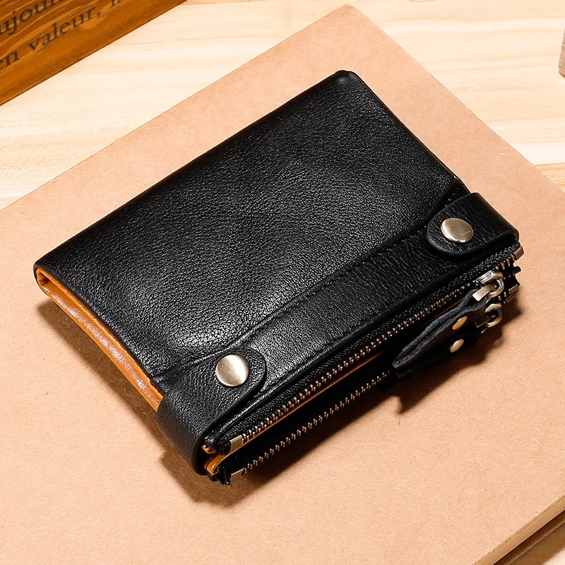 Pravega olja, vosek usnje mens denarnice Dvojno Hasp in Zadrgo Moški Vintage denarnica moška denarnica Veliko Zmogljivost RFID carteira masculina