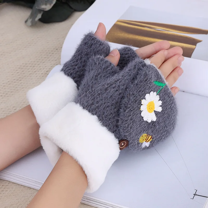 Daisy je novega elektronske rokavice pozimi na prostem plus žamet zgosti hladno-dokazilo pletene toplino jahanje pol-prst rokavice