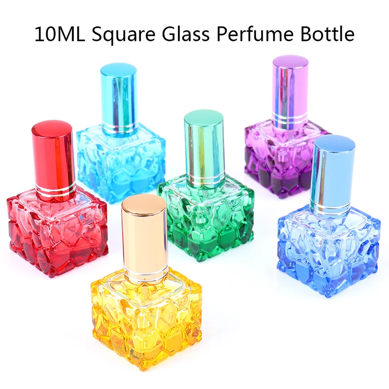 10 ML Debele Mini Dišave, Kozmetično Embalažo Spray Steklenico Pisane Kvadratnih Steklene Stekleničke Parfuma Povratne Steklene Ampule