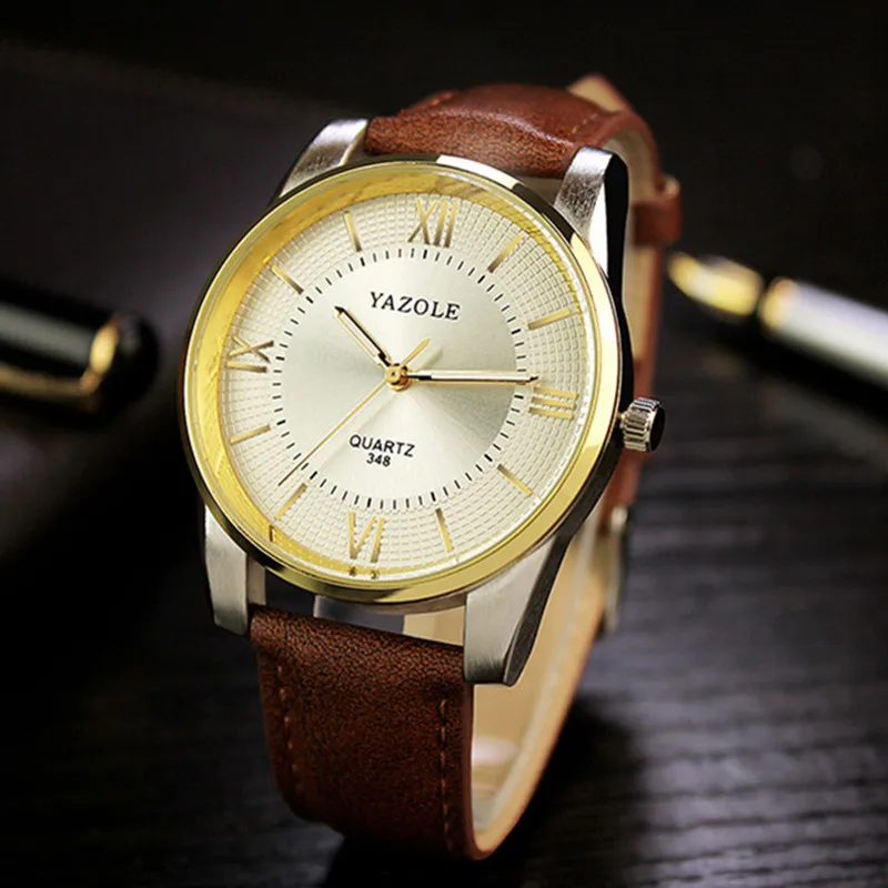 Novo YAZOLE Gledajo Moški Moški Ure Nepremočljiva Quartz Luxury Gold Business Watch Usnjeni Trak Obleko Watch Moških reloj hombre