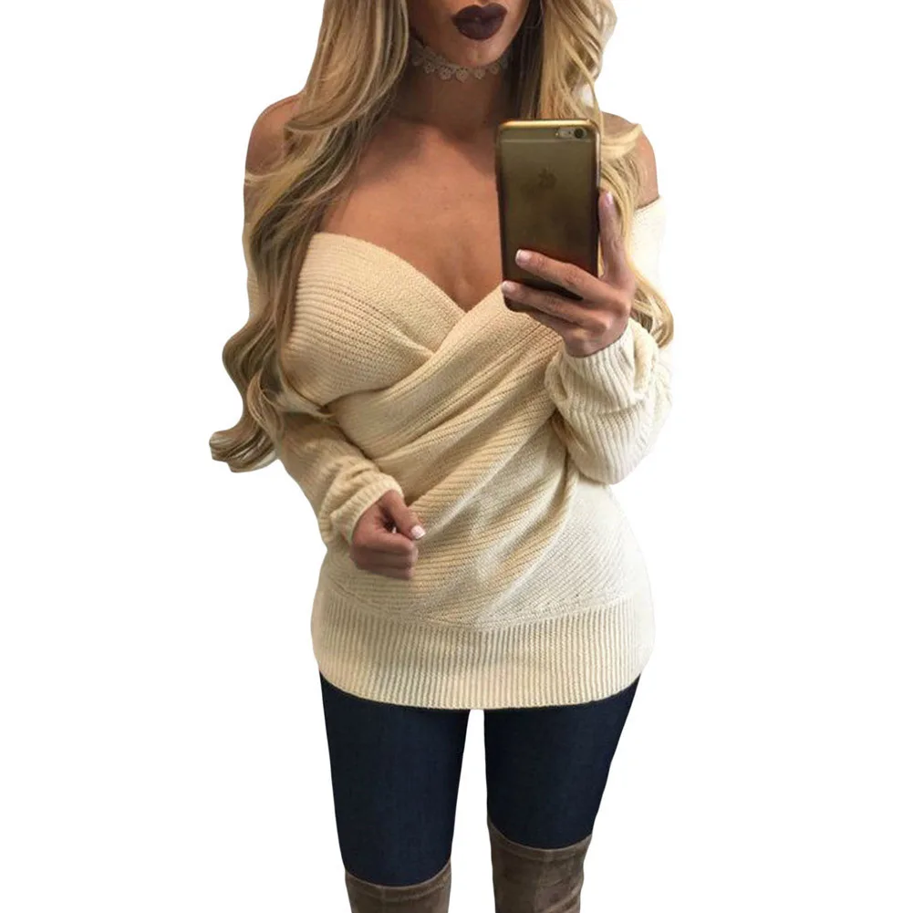 Ženske barva seksi Proti-vrat dolgo sleeved vsestranski slim plesti pulover 2021