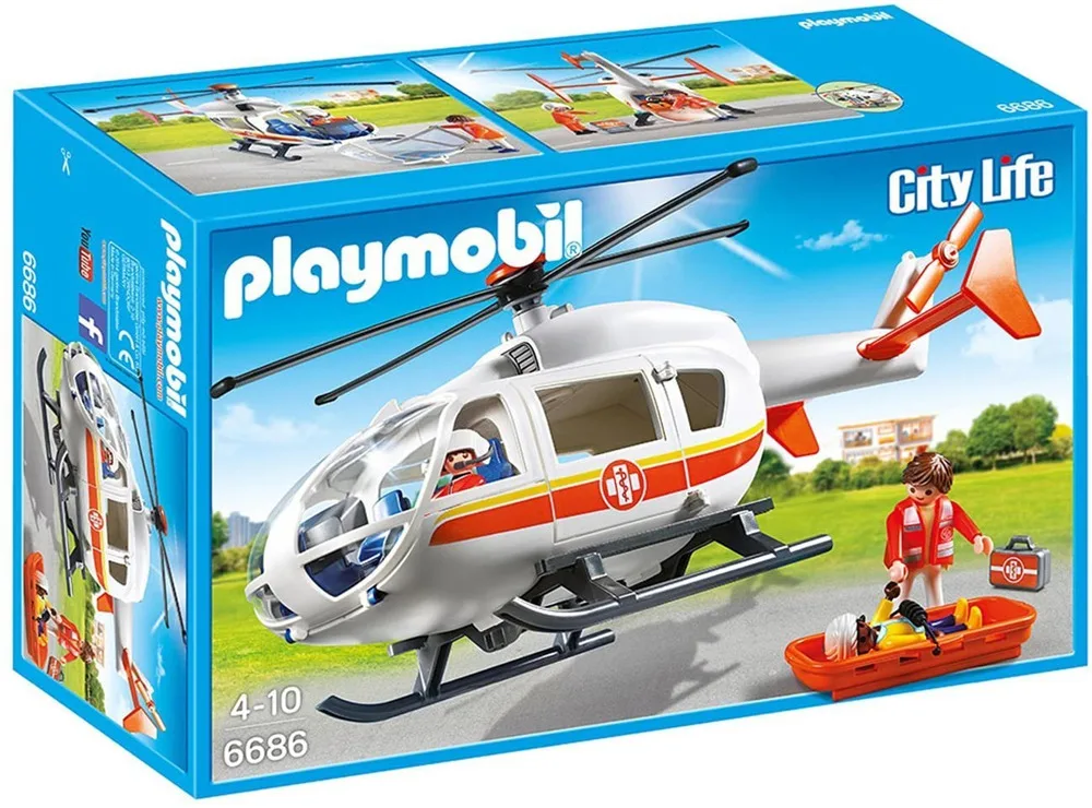 Original Playmobil Gradnikov Mestnega Življenja Bolnišnici Scene Serije Reševalni Helikopter 6686 Izobraževalne Scene Igrače