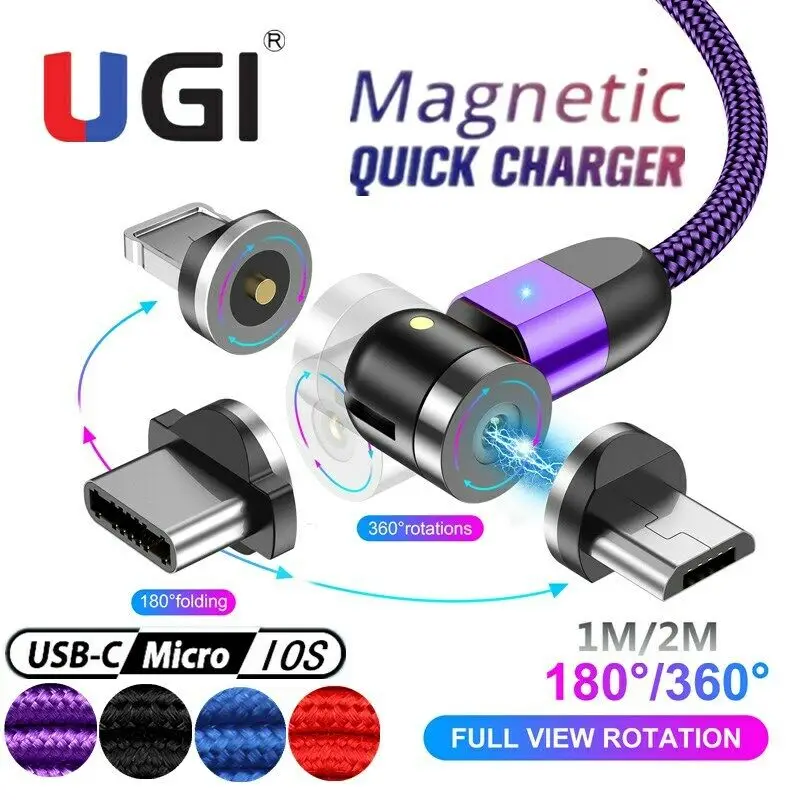 UGI 1 M/2 M Magnetni Kabel Hitro Polnjenje 540° 180°/360° Obračanje Kabel Za Osvetlitev Vrata Micro USB Tip C USB C Android Tablični prenosnik