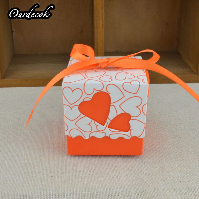 100 kozarcev Kvadratnih Srce Poroke Bonbone Škatle s Traku Papirja Korist Darilo Polje Čokolada polje za Poroko, Rojstni dan, Božič Stranka
