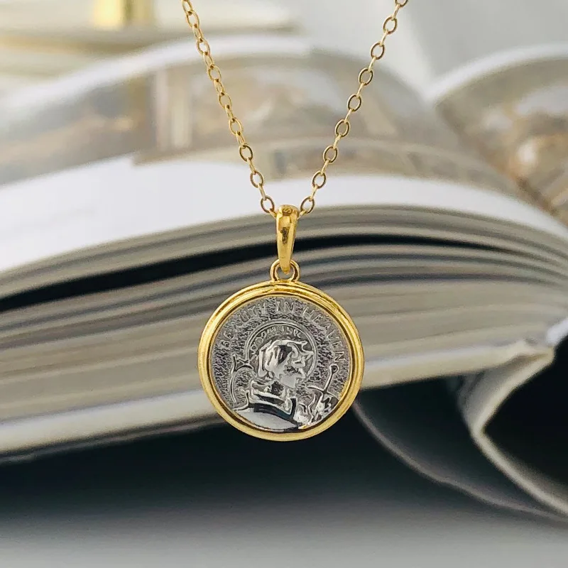 Novo 925 sterling srebrna ogrlica retro pismo krog blagovne znamke portret obesek moške in ženske, nakit obesek