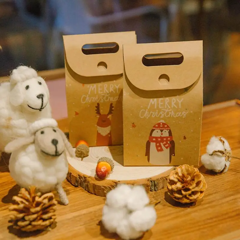 Vroče Prodaje Božično Darilo Vrečko Elk Santa Claus Snežaka Pingvin Retro Kraft Papir, Kraft Papir Tote Vrečko Cartoon Živali Tote Za Božično Darilo