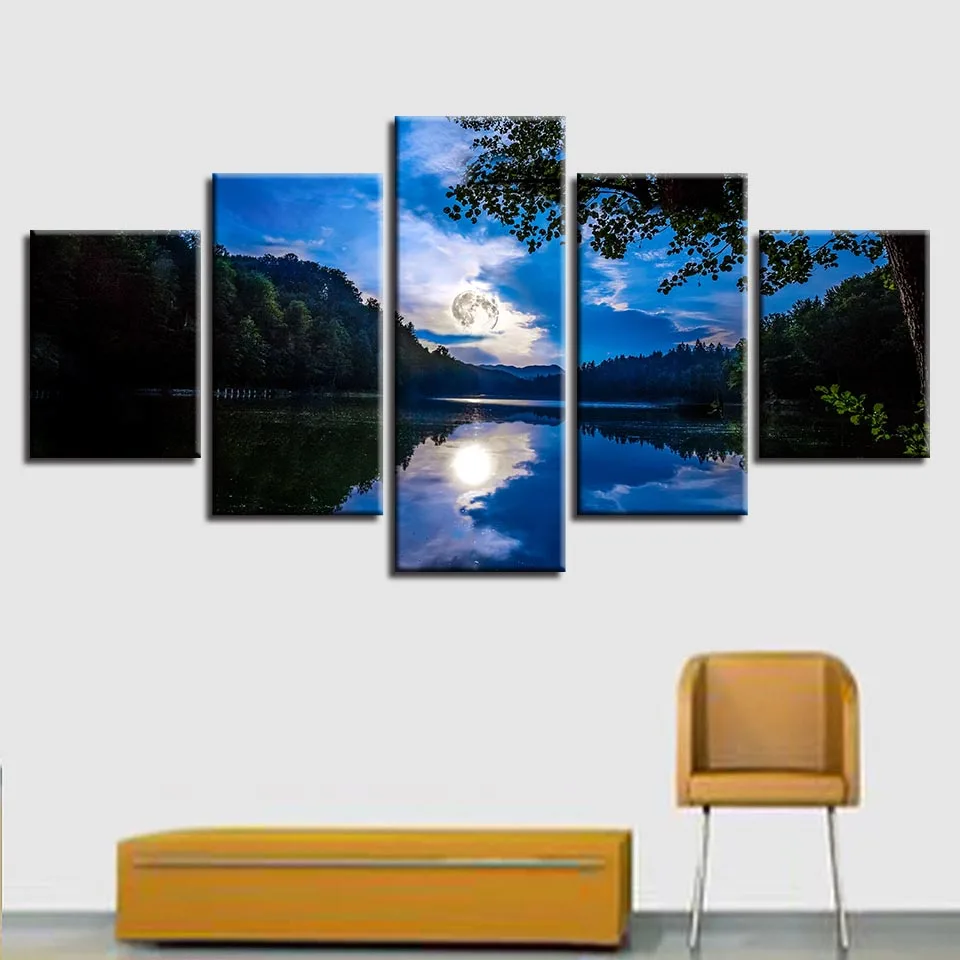 Stene HD Natisnjeni Dekor Modularni Okvir Slike člen 5 Kosov Modrega Neba Bel Oblak Gorsko Jezero Abstraktne Krajine Platna Slike