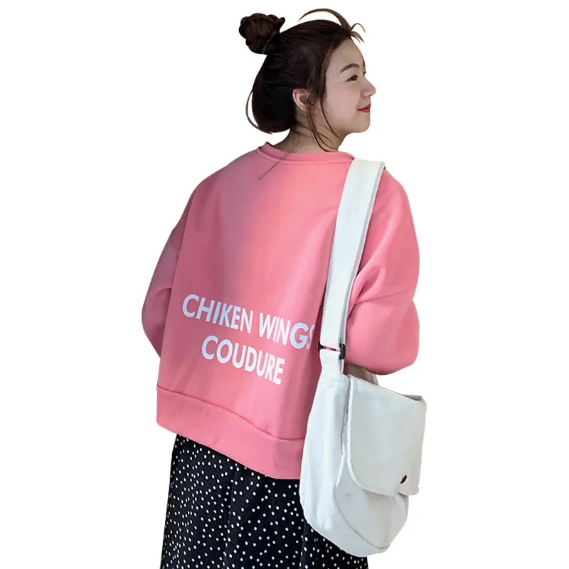 2020 Jesen/zima novo Koreja plus žamet ohlapno, tanko črke priložnostne modni pulover ženske plašč dno majica študentov