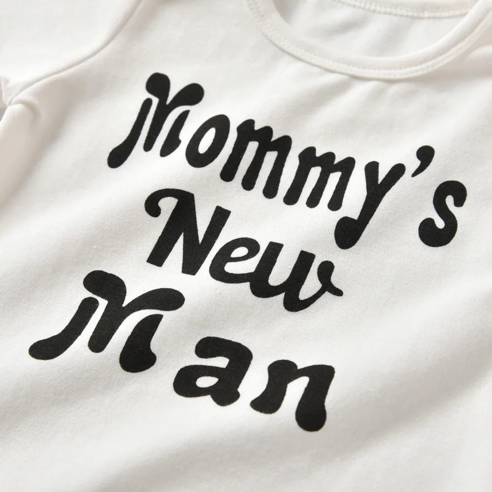 Novorojenček Dojenček Fant je 3Pcs Oblačila, ki Srčkan Pismo Mamica je Nov Človek, Kratek Rokav Romper Brki Hlače in Pokrivalo za Malčke Oblačila