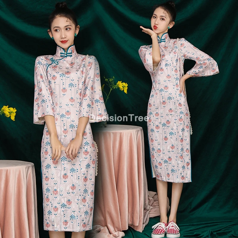 2021 orientalski obleko klasični kitajski tradicionalni noši qipao ženske šifon pravljice cheongsam obleko eleganten stranka obleko vestidos