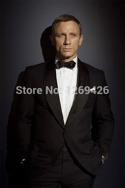 Po meri Izdelana, Temno Modra Jopičem, Navdih Za Obleko nosi V James Bond Poročno Obleko Za Moške Ženina Suknjič Hlače Lok črna