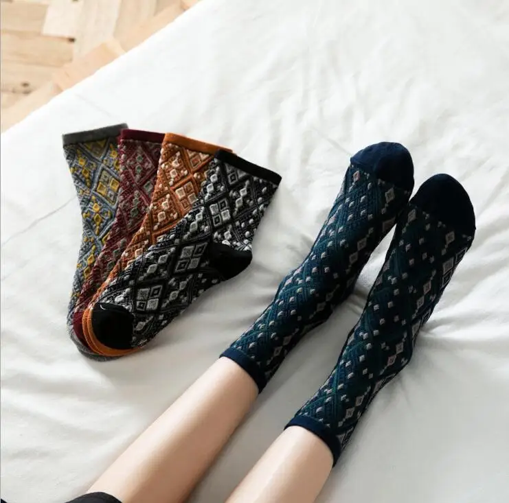 1 par Česana bombaž nogavice ženske cev nogavice jesenski in zimski dvorec retro tri-dimenzionalni ženske nogavice