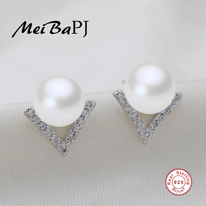 [MeiBaPJ]AAA Cirkon pristno sladke pearl Trikotnik uhani 925 sterling srebro stud uhani za ženske spodbujanje postavka