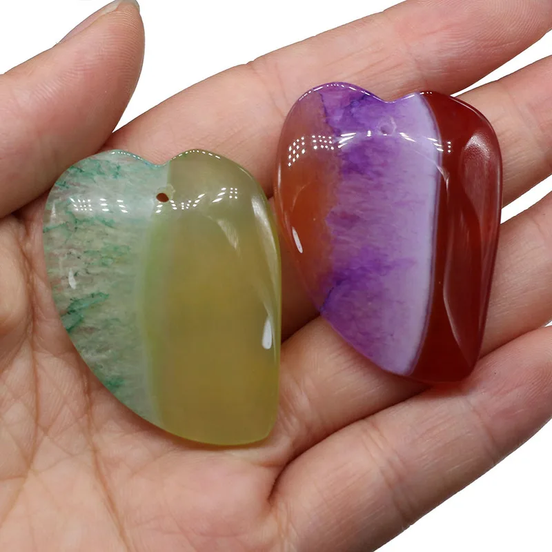 Novo Naravnega kamna obesek breskev srce dveh barvnih agates obesek za ogrlico DIY nakit najboljše darilo za rojstni dan velikosti 30x45mm