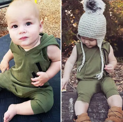 Newborn Baby Fantje, Dekleta Obleke, Casual Hooded Brez Rokavov Zadrgo Dekoracijo Kratek Romper Jumpsuit Vojske Zelene Obleke Oblačila