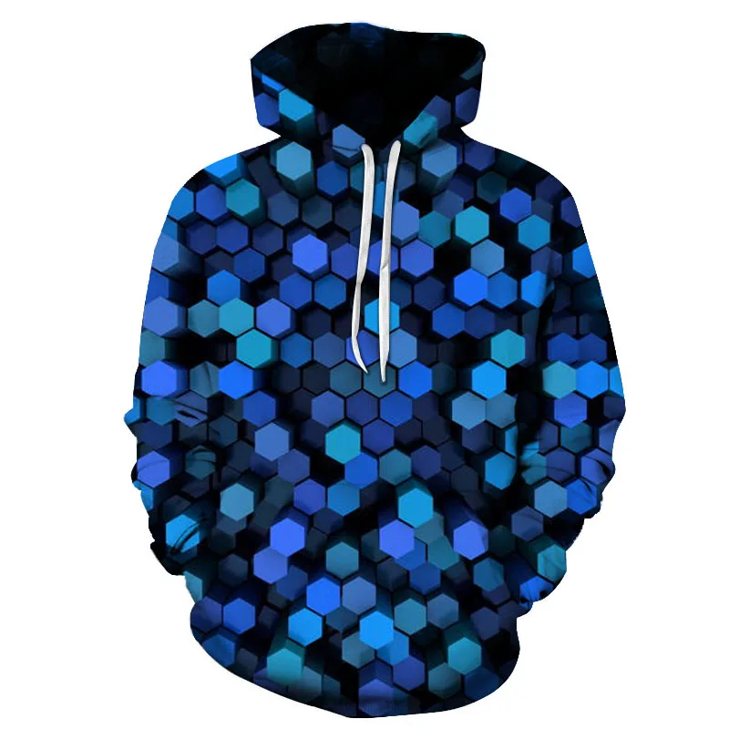 Modra Preverite Vzorec Hoodies za Moške 3D Tiskanih Zabavna Majica Dolg Rokav Vrhovi Jeseni in Pozimi Moda Hoodies