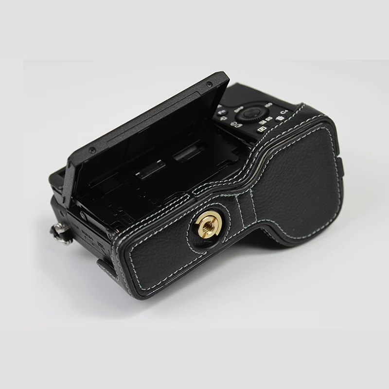 Resnično Pravega Usnja primeru Fotoaparat spodnji pokrov vrečko Za SONY ILCE-6600 A6600 kamere zaščitnik lupini Z Baterijo Odpiranje