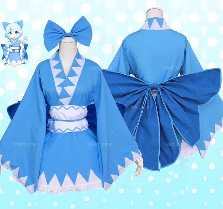TouHou Projekta Cirno Cosplay Kostum Japonski Anime Kimono Enotno Obleko Obleko Oblačila