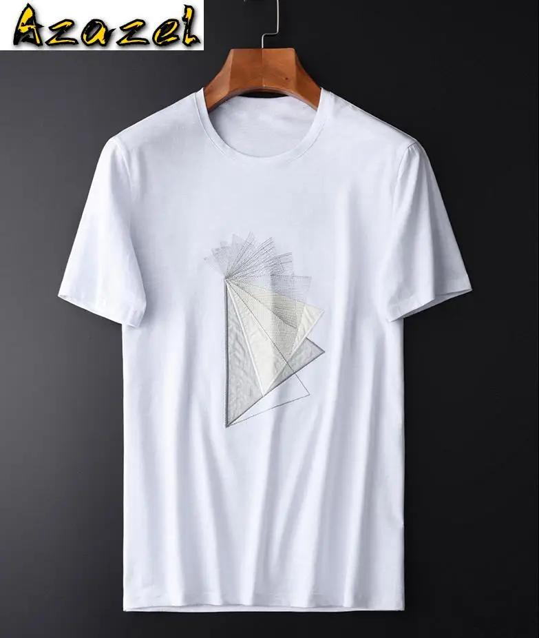 Azazel Bombaž Spandex Mens T-majice Luksuzni Trikotnik Geometrijske Vezenje na majice Moške Plus Velikost 4xl Poletje Slim Fit majice s kratkimi rokavi Moški