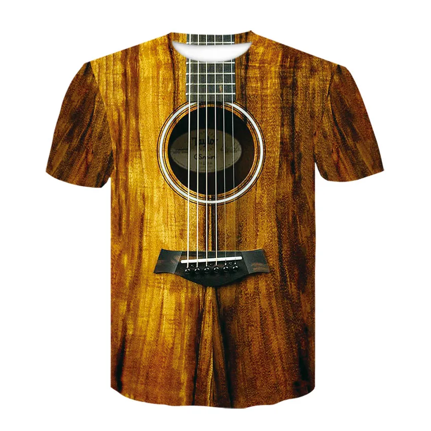Kitara majica s kratkimi rokavi Moški 3D Glasbeni Notaciji Tiskanja Kratkimi Rock Roll Električna Kitara Moških oblačil Tshirt Telovadnici Camisas