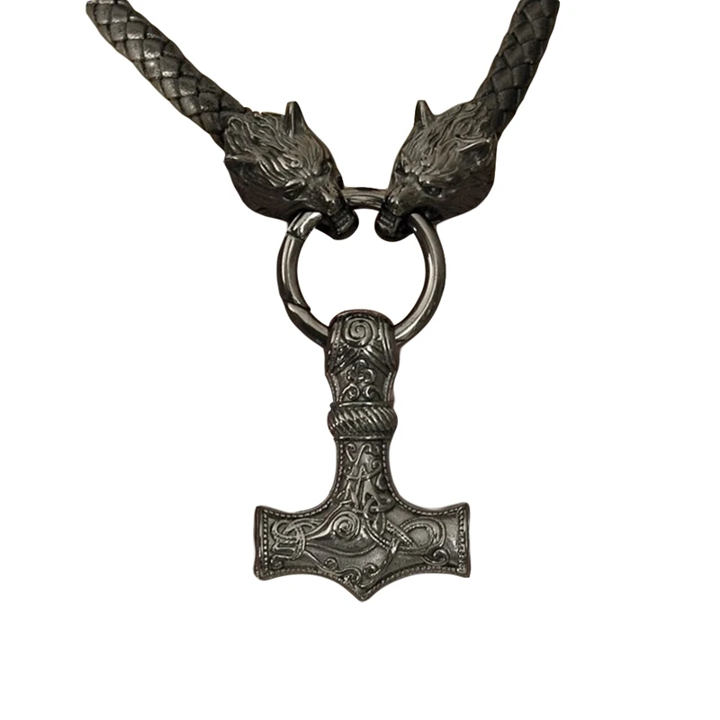 Moške Volk Glavo Norse Viking Amulet Thor Kladivo, Ogrlico, Obesek, Viking Kralj Verige