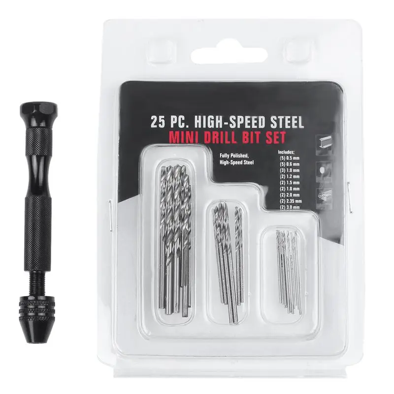 Strani Twist Drill Bits Set,DIY Natančnost Pin Vise Model Mini Strani Spiralno Vrtanje z 25pcs 0.m do 3,0 mm, Mikro-Sveder (Black)
