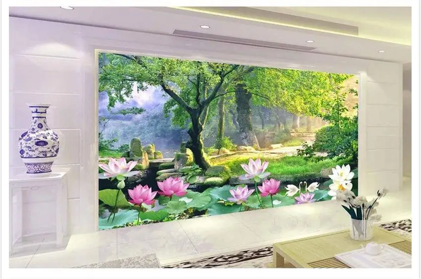 Po meri foto ozadje 3d stenske freske ozadje Lotus Idilične drevo krajine zidana 3 d nastavitev TELEVIZORJA dekoracijo sten dnevna soba