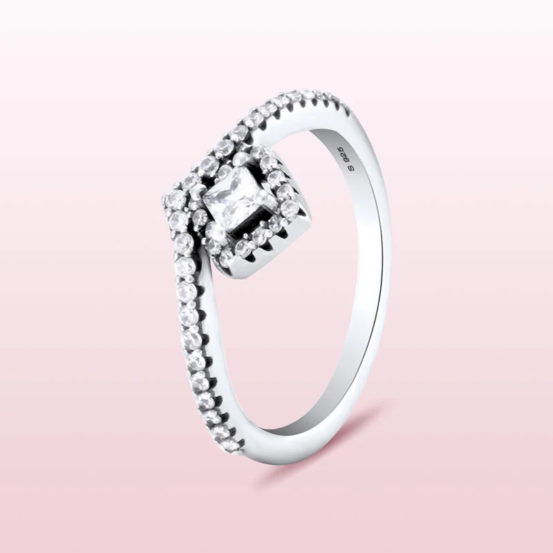 Pravi 925 Sterling Srebrni Prstan Sijoče Kvadrat, Ki Želijo Kosti Z Crystal Ring Za Ženske Svate Darilo Modni Nakit