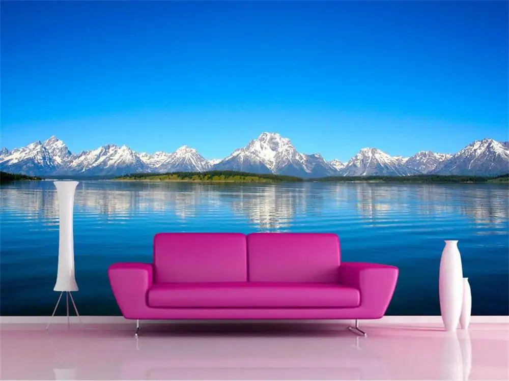 3d ozadje fotografijo za ozadje po meri, dnevne sobe freske zasneženih jezero, pokrajina 3d slikarstvo, kavč, TV sliko za ozadje za steno 3d