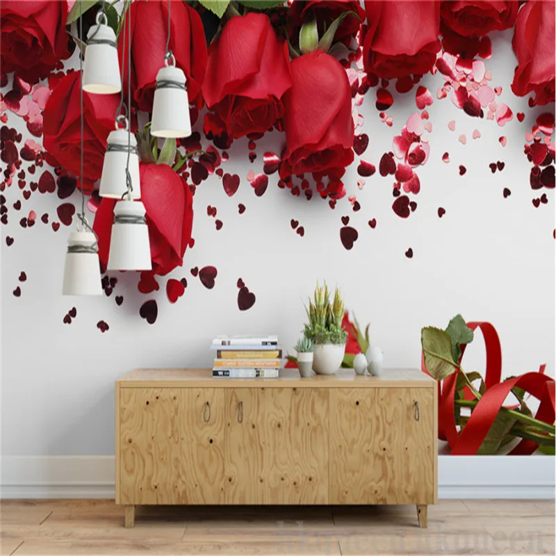 Ozadja youman po meri 3d fotografije za ozadje stene 3d non-woven zidana sodobne preprosta rdeče rose romantično zidana ozadju doma dekor