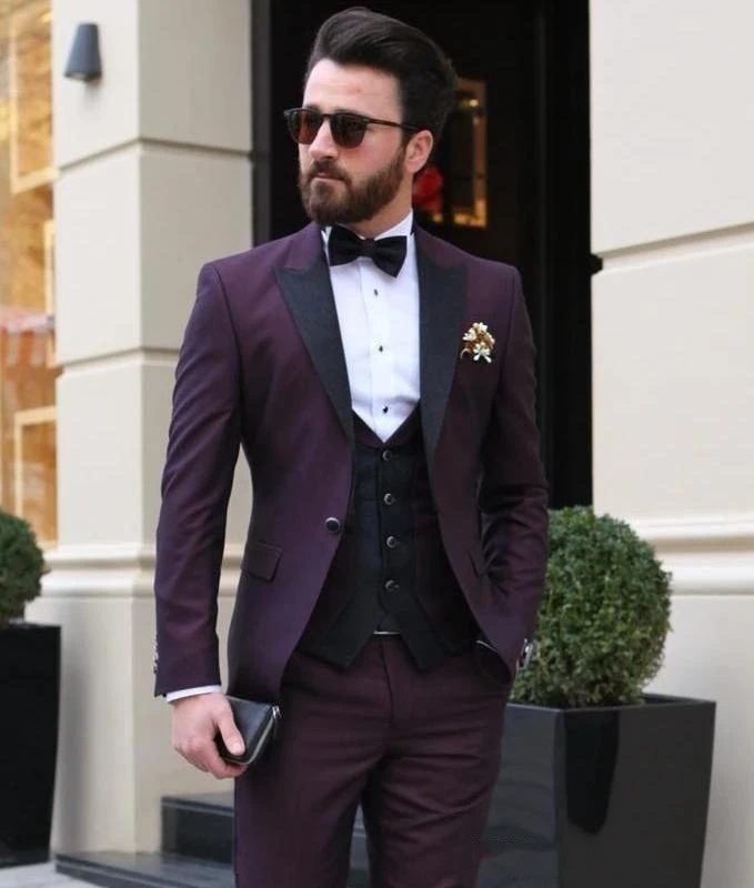Moda Ženina Tuxedos Poroka 3 Kos Obleko Moških Poslovnih Prom Stranka Meri moški Jopič terno masculino (Suknjič+Hlače+telovnik))