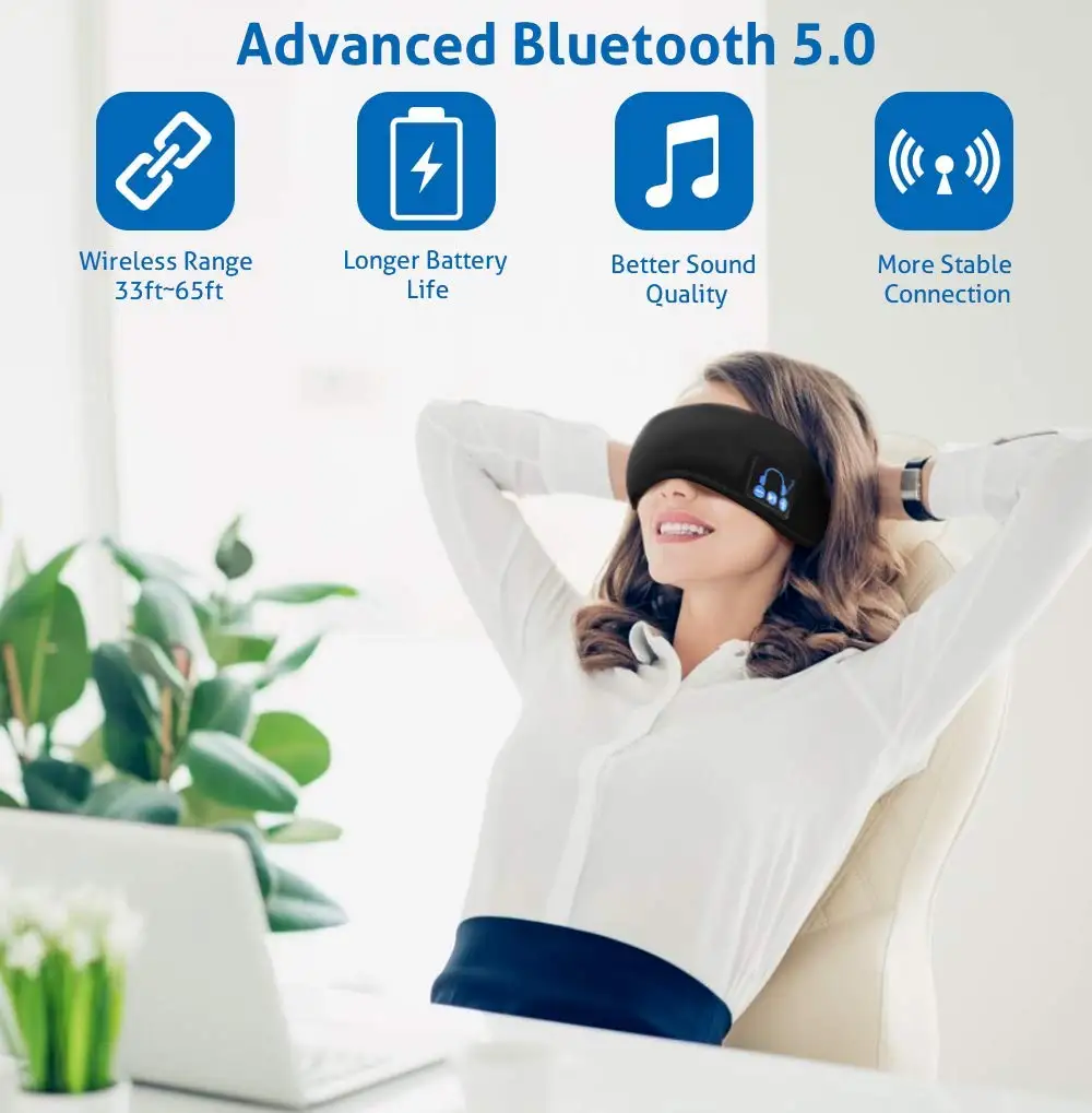 Unisex Spanja Slušalke, Spanje Oči Masko Bluetooth 5.0, Izdelani z Ultra Tanek Zvočniki & MIC, Super Mehka,Kampiranje Potovanja Helper