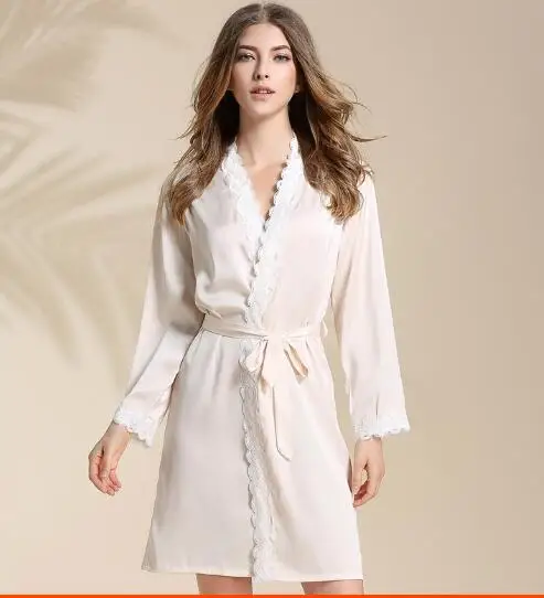 Moda Svile Družico Nevesta Haljo Seksi Ženske Kratke Saten Poroko Kimono Oblačilih Sleepwear Nightgown Obleka Ženska, Kopalni Plašč Pižami