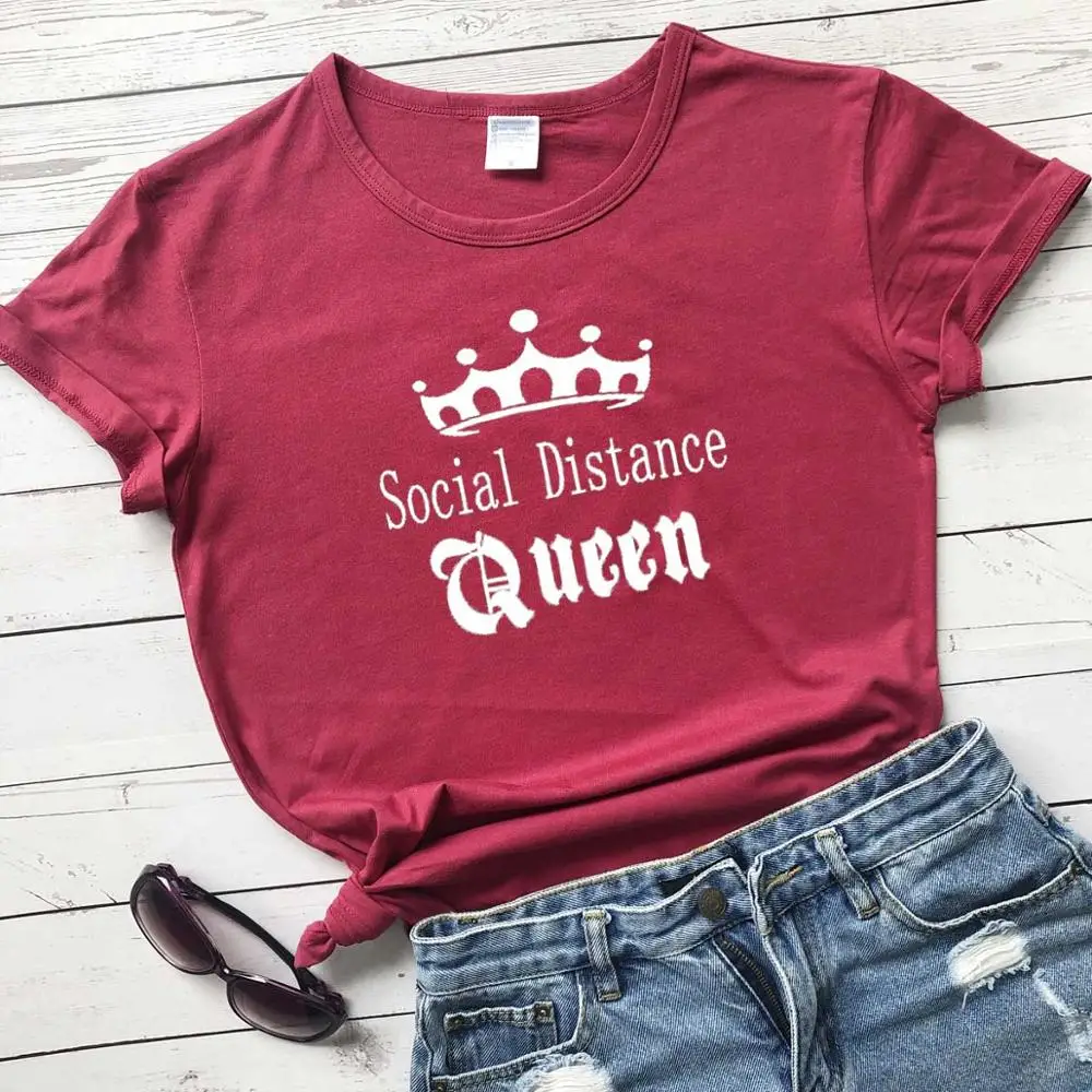 Socialni Oddaljujejo Kraljica krono grafični ženske modni čistega bombaža slogan mlade hipster grunge tumblr tees darilo t shirt vrhovi-M999