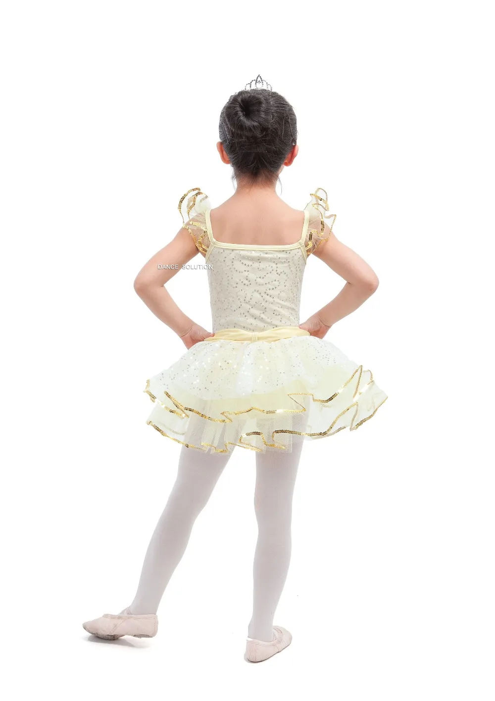 Svetlo Rumena Dekleta Ples Kostum Ruffle Rokavi Balet Tutu Obleko 16054C