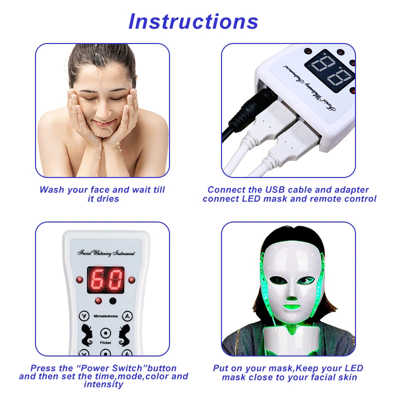 7 Barv Električni Led Terapija Vratu, Obraza Masko Za Pomlajevanje Kože Kožo Zaostrovanje Gubam Akne Odstranitev Zob Instrument